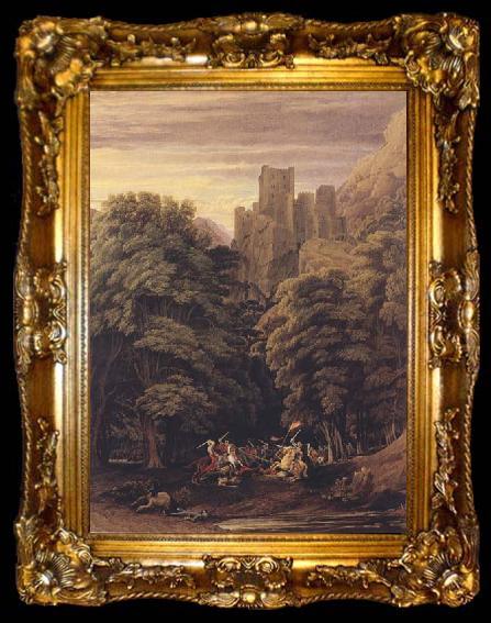 framed  William Turner of Oxford A Scene in the vicinity of a Baronial Residence in the reign of Stephen (mk47), ta009-2